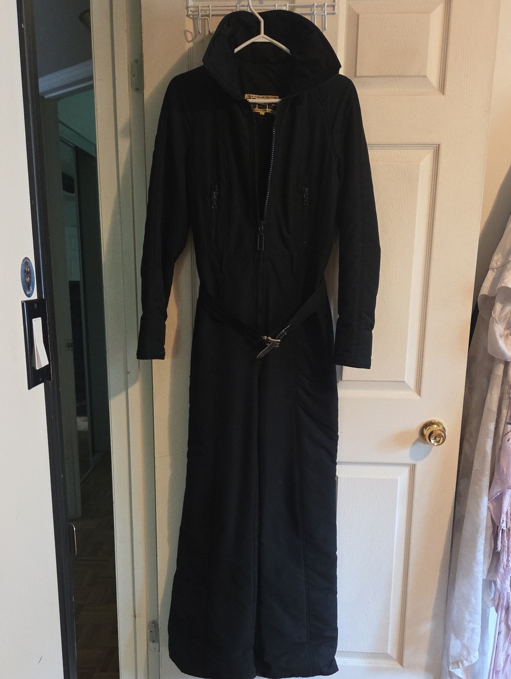 Black Hooded Long Dress with Belt